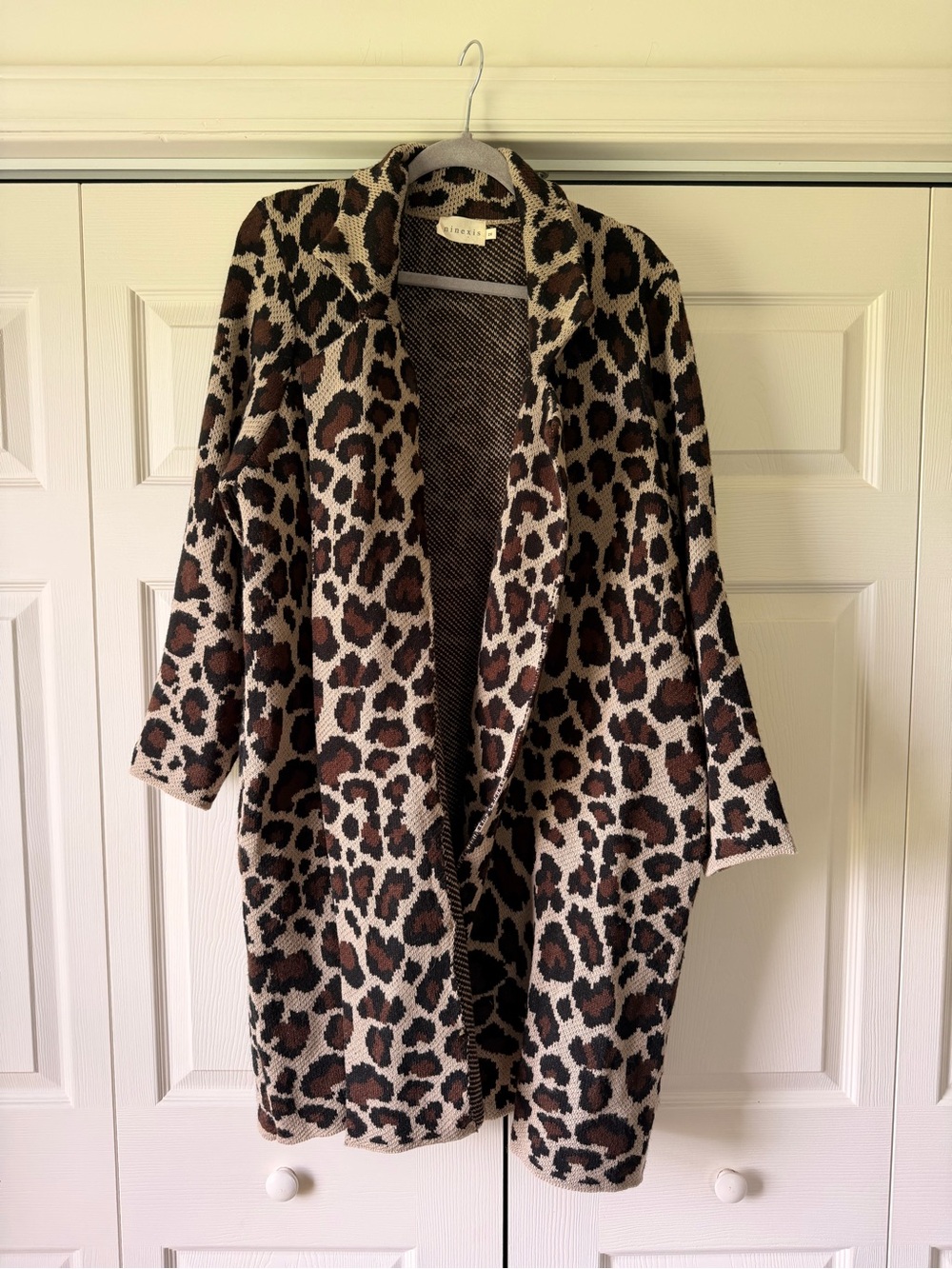 Leopard Print Open-Front Cardigan Sweater - Brown/Black
